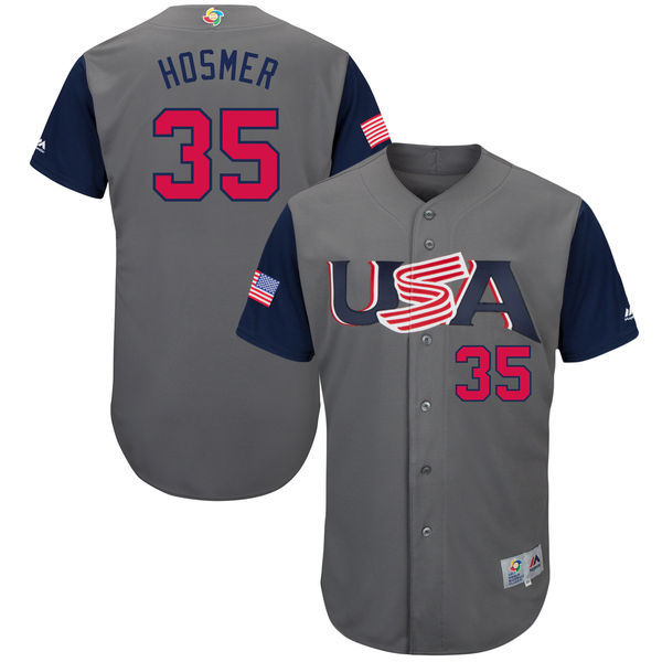 customized Men USA Baseball #35 Eric Hosmer Gray 2017 World Baseball Classic Authentic Jersey